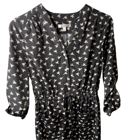 Spense Black Hummingbird Button Down Shirt Dress Knee Length Size S - Picture 2 of 9